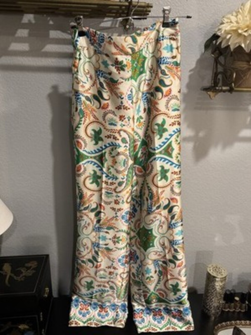 Rachel Zoe Colorful Paisley Silky Trouser, Upscale Beachy, Size S, Resort Wear